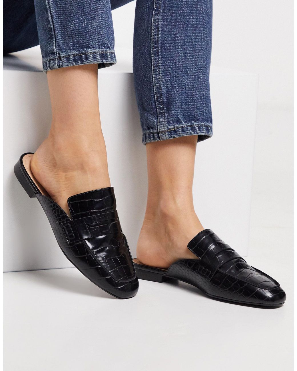 Stradivarius Slip On Loafer Mules in Black Lyst
