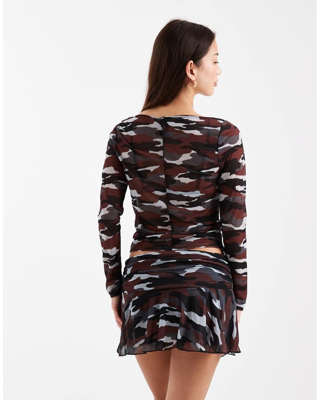 Collusion Black Slash Neck Long Sleeve Mesh Top