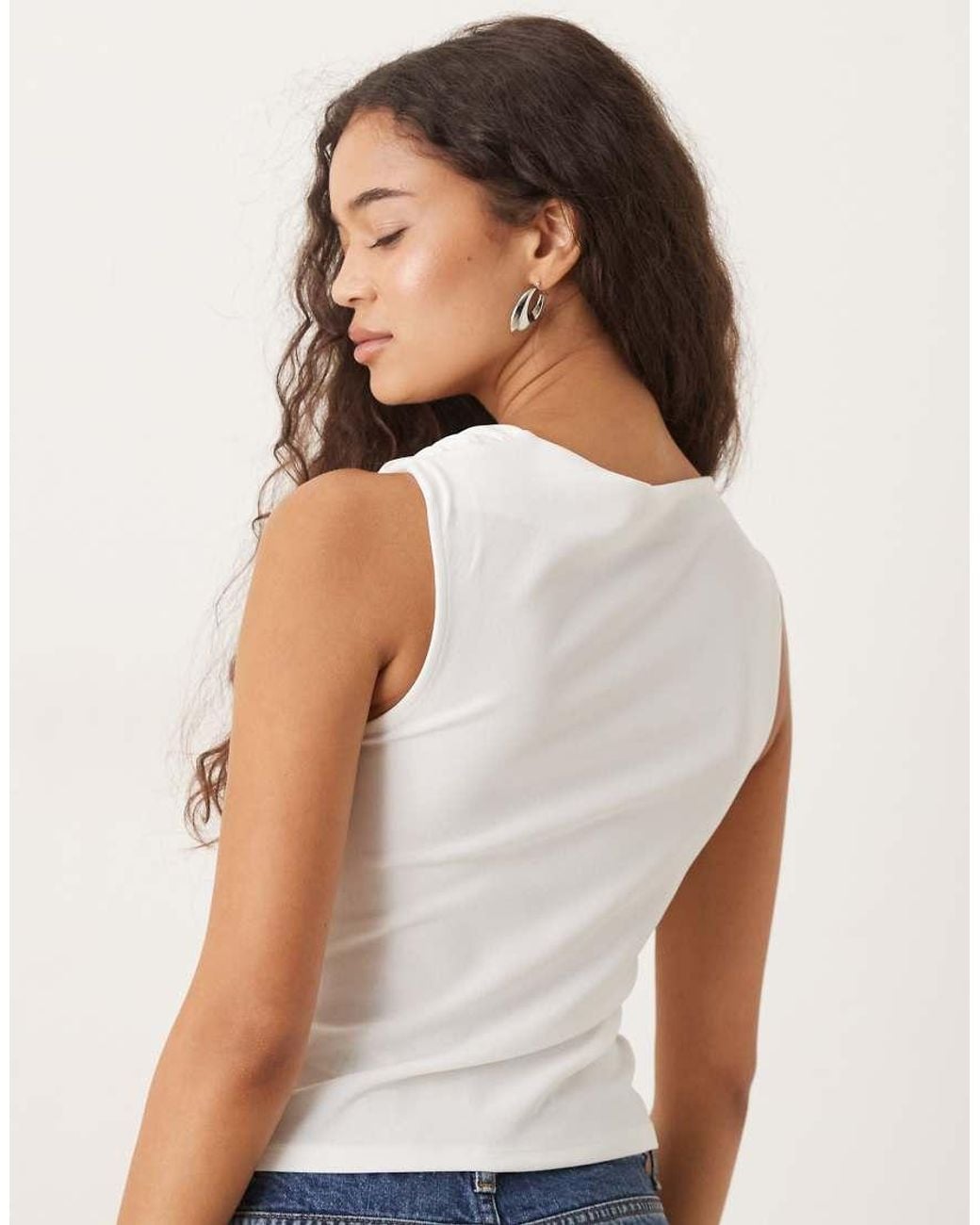 ASOS White Asymmetric Knot Sleeveless Top