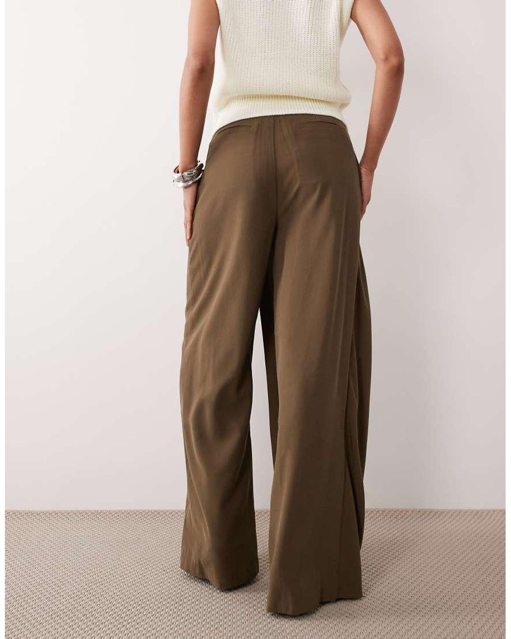 ASOS Brown Tailored Wrap Waist Wide Leg Trouser