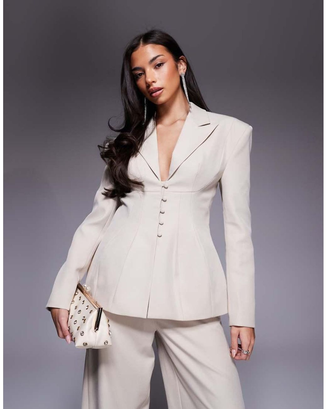 ASOS Gray Co-ord Cinched Waisted Tailored Blazer With Button Detail