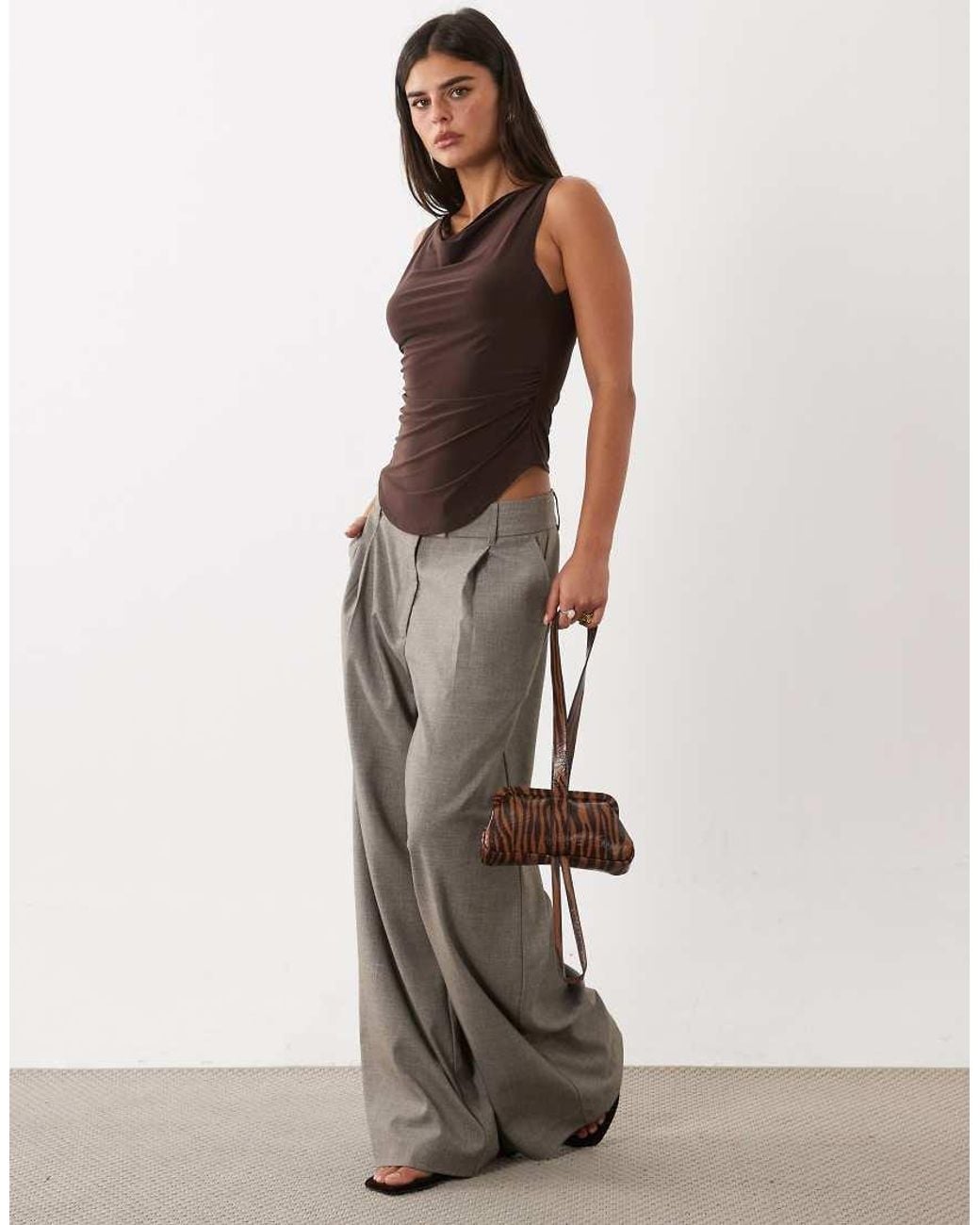ASOS Brown High Cowl Draped Top