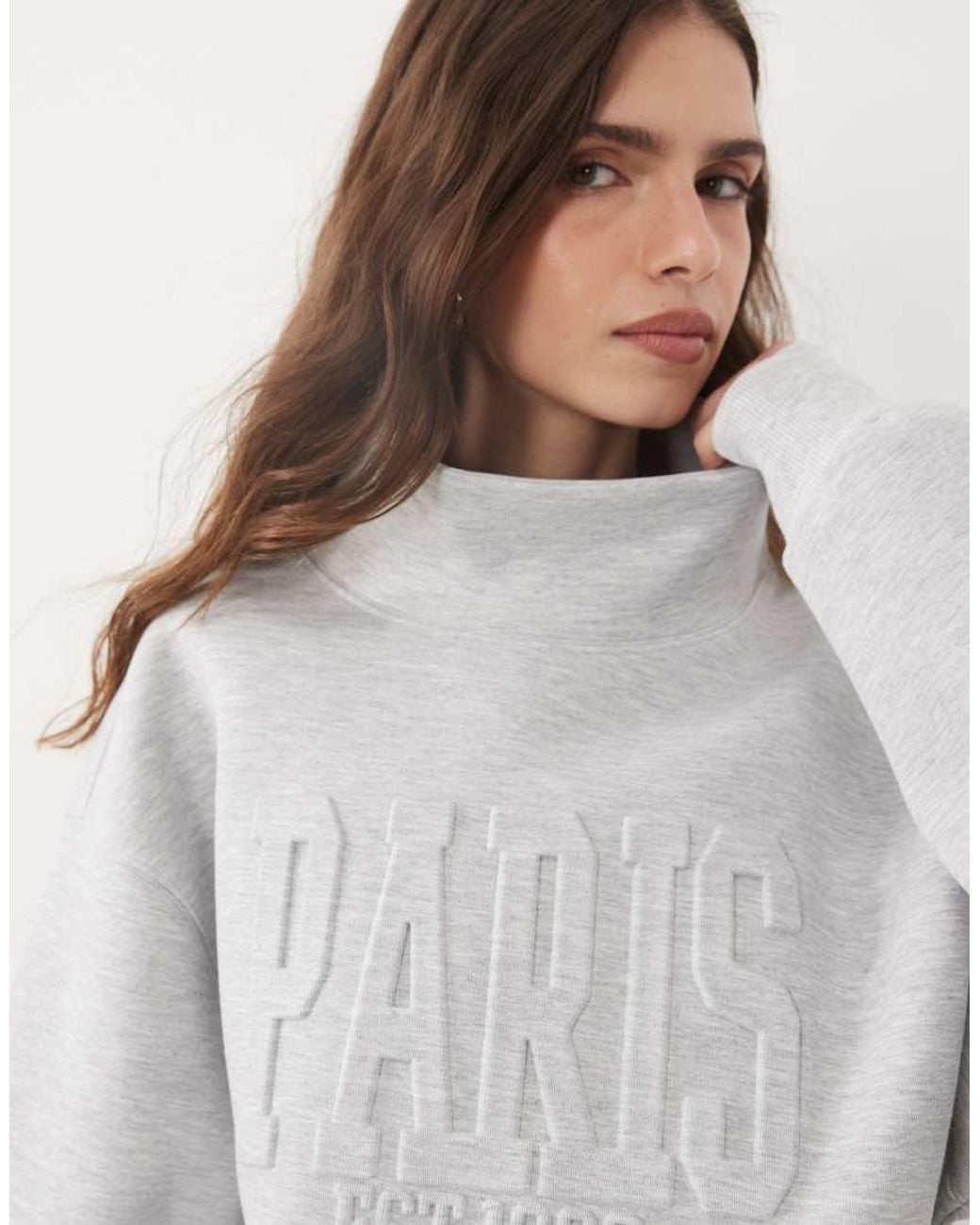 ASOS Gray Embossed 'Paris' Funnel Neck Sweatshirt