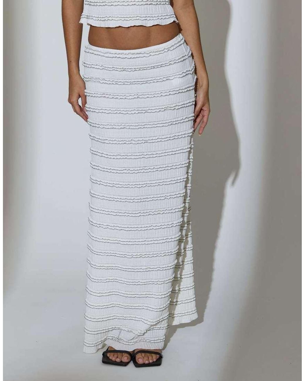 South Beach Gray Textured Frill Maxi Skirt