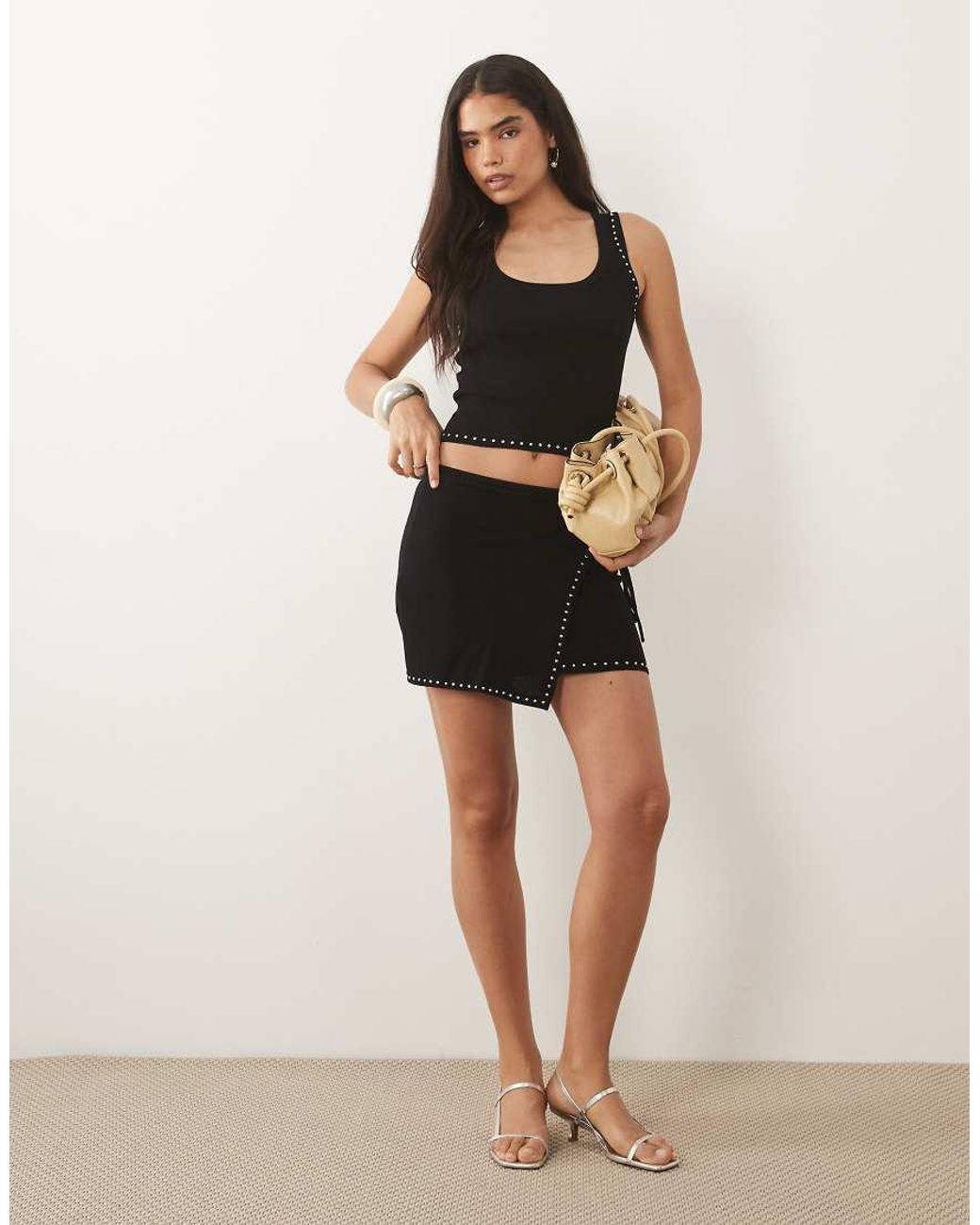 Mango Black Regaliz Scoop Neck Studded Top Co-ord