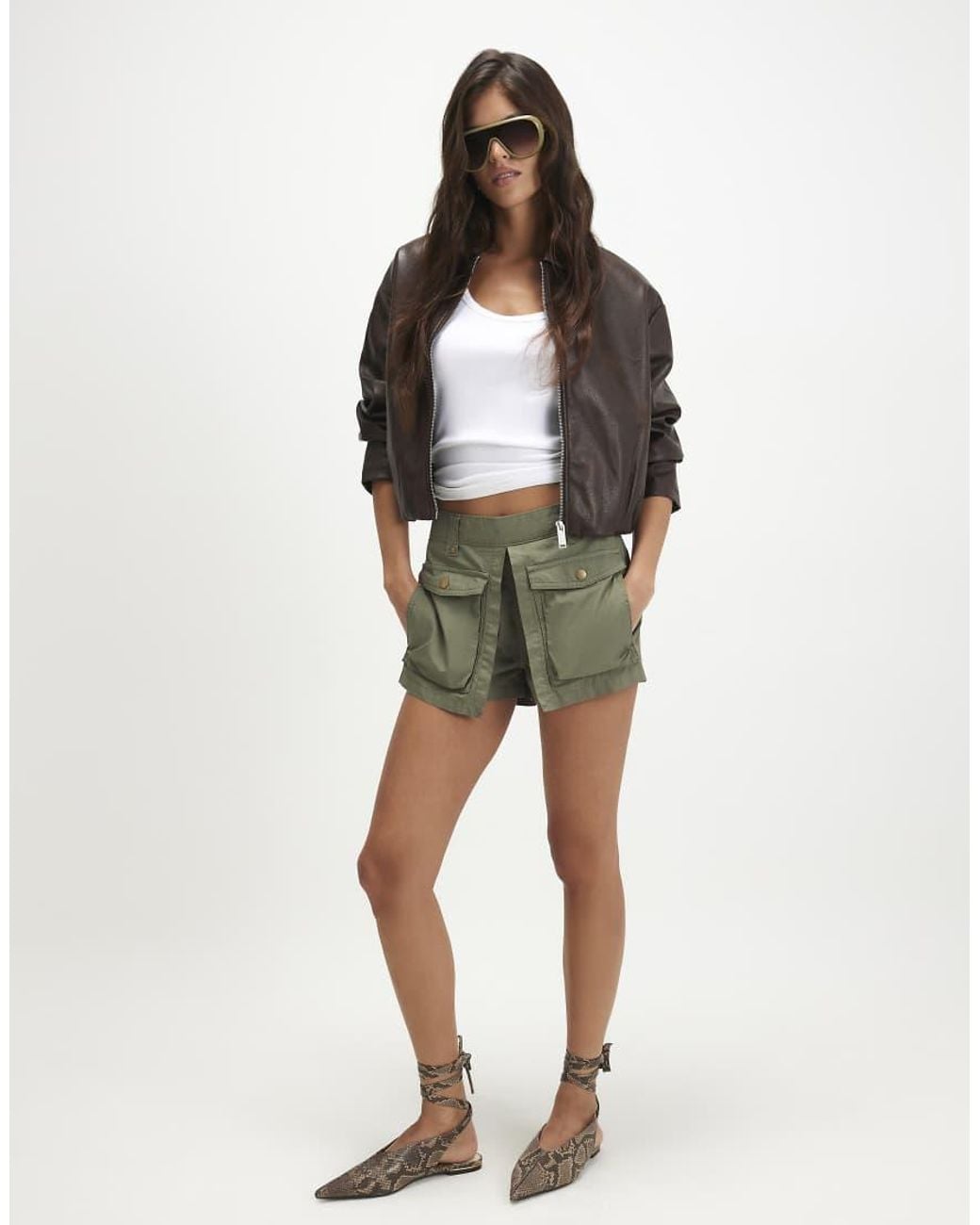 River Island Brown Washed Faux Leather Bomber Jacket