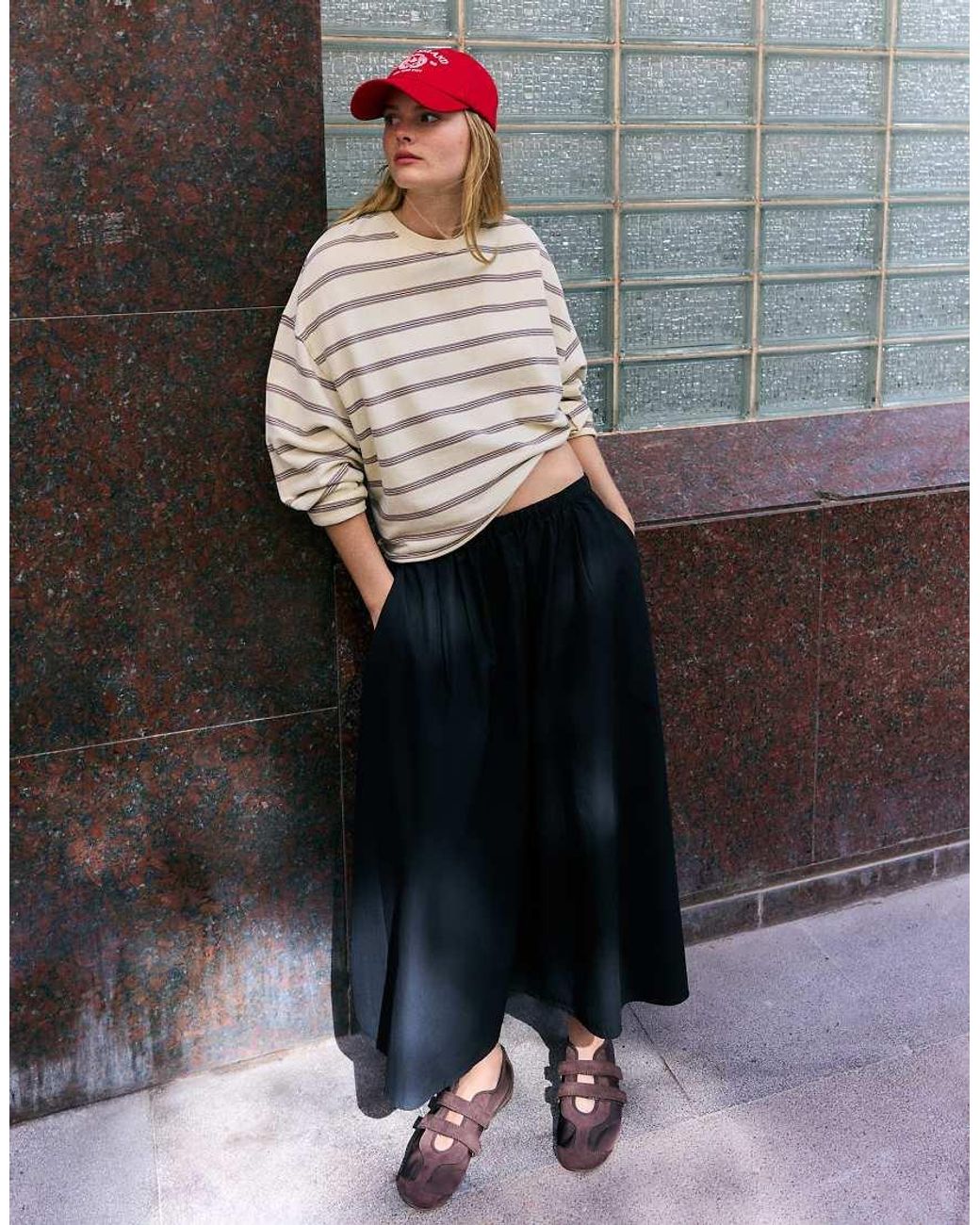 Bershka Gray Elasticated Waist Midi Skirt