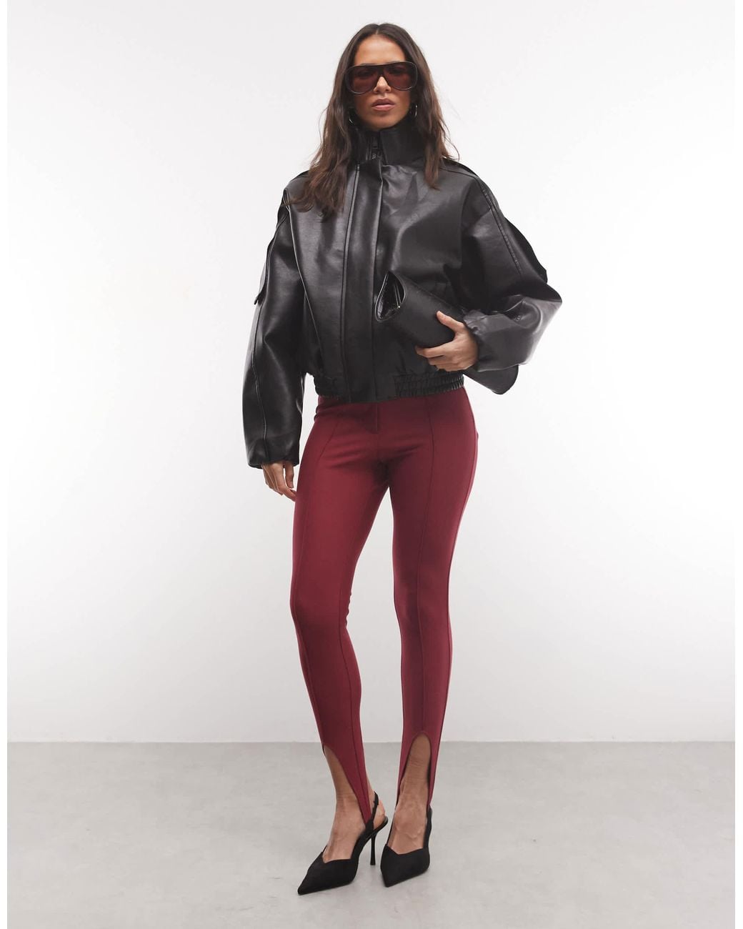 CERNUCCI Gray Faux Leather Funnel Neck Zip Through Jacket