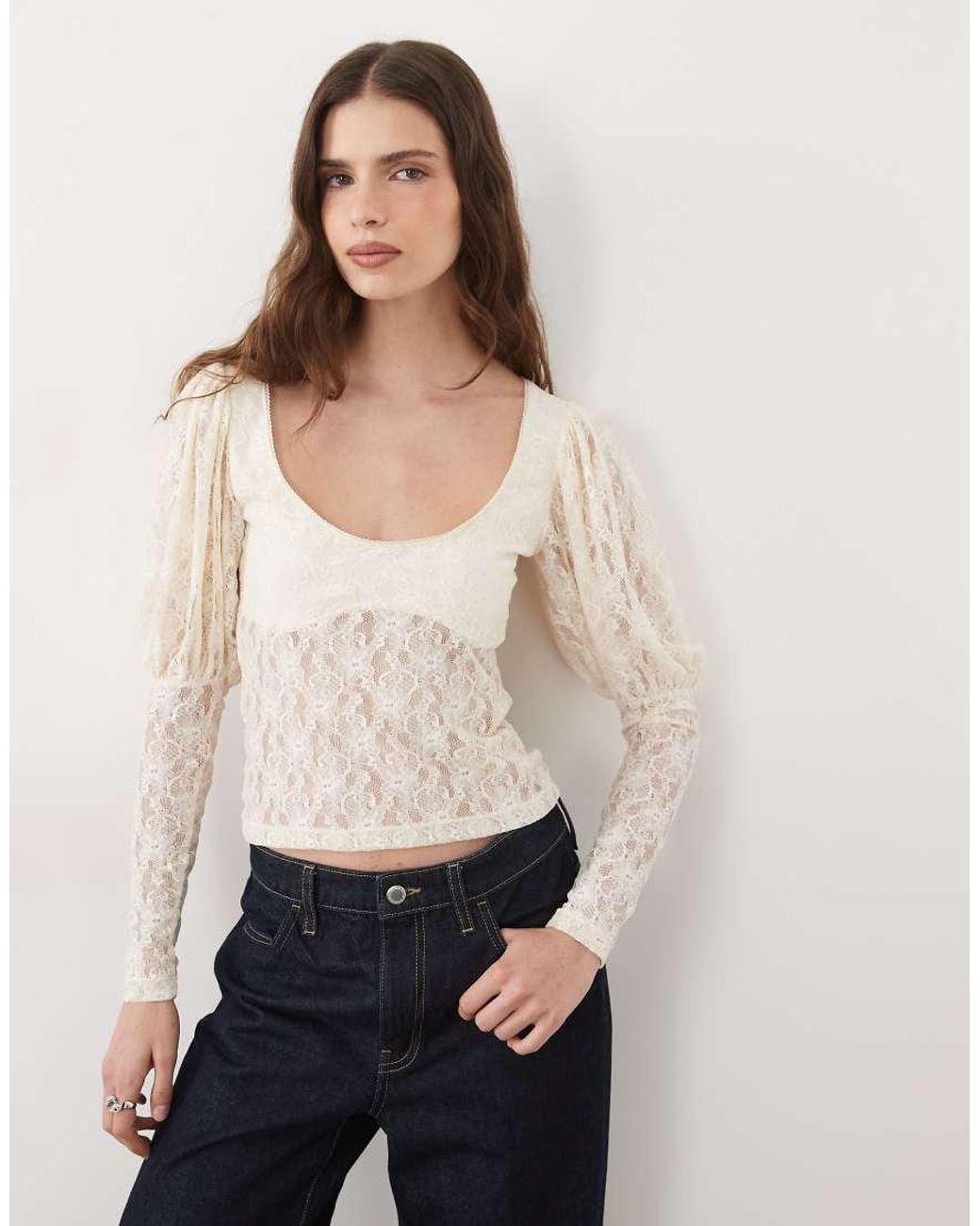 Miss Selfridge White Long Sleeve Top With Puff Sleeve