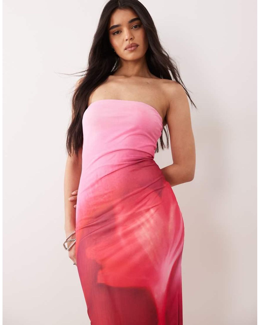 Murci Pink Mesh Bandeau Maxi Dress