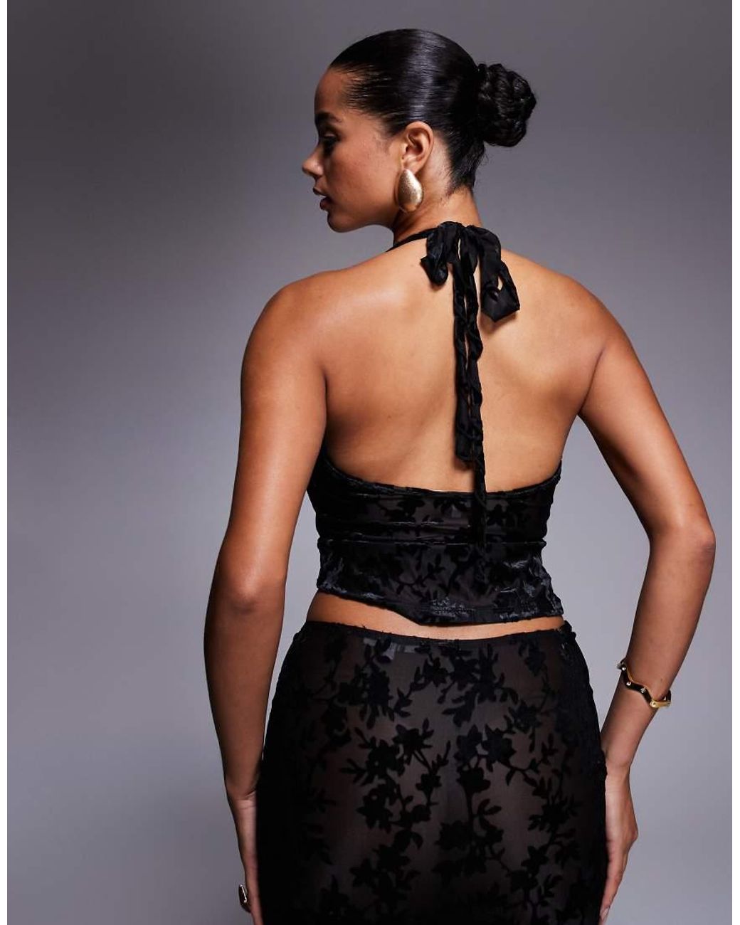 SIMMI Black Delilah Devore Ruffle Top