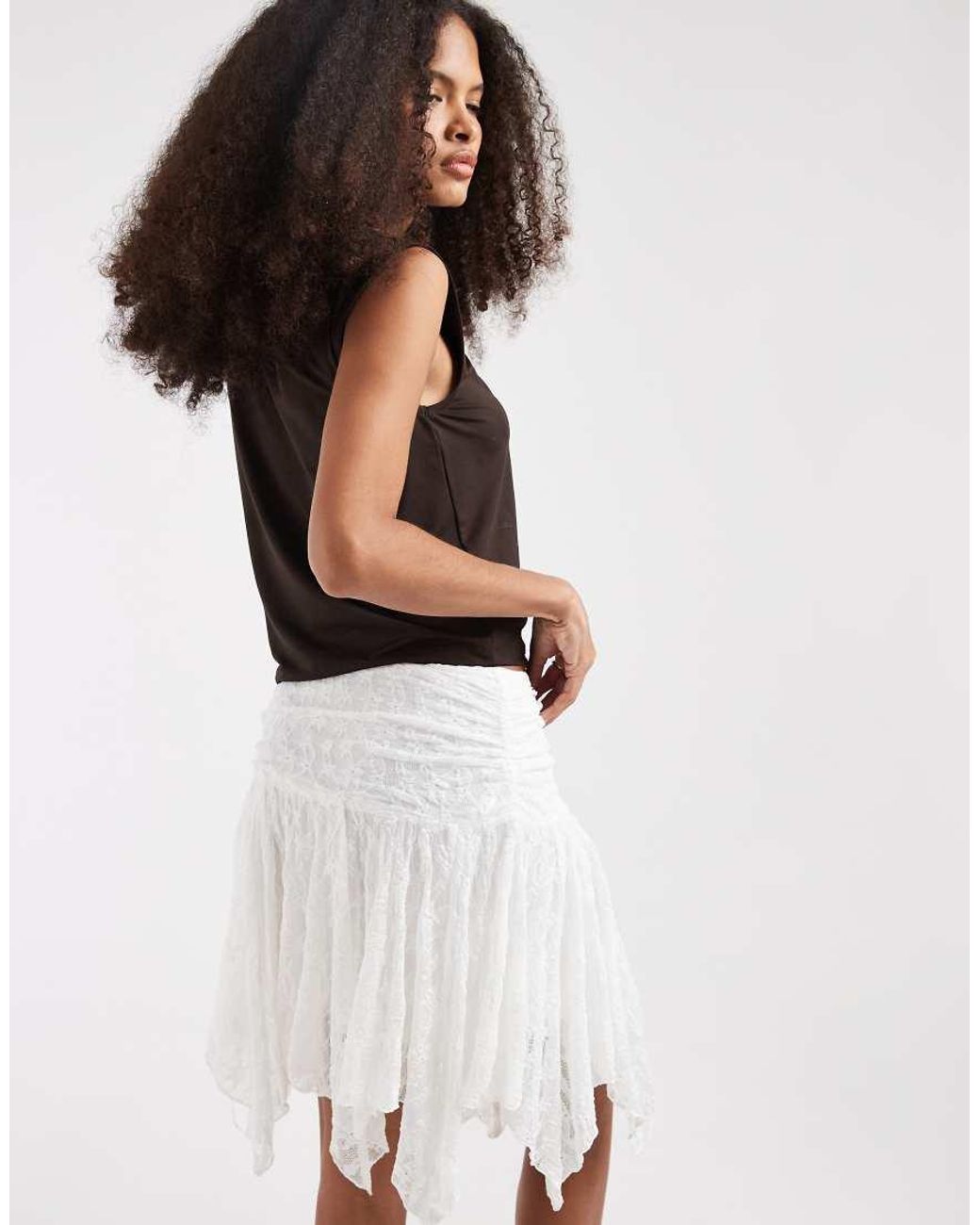 Pieces White Asymmetric Hem Flippy Lace Mini Skirt