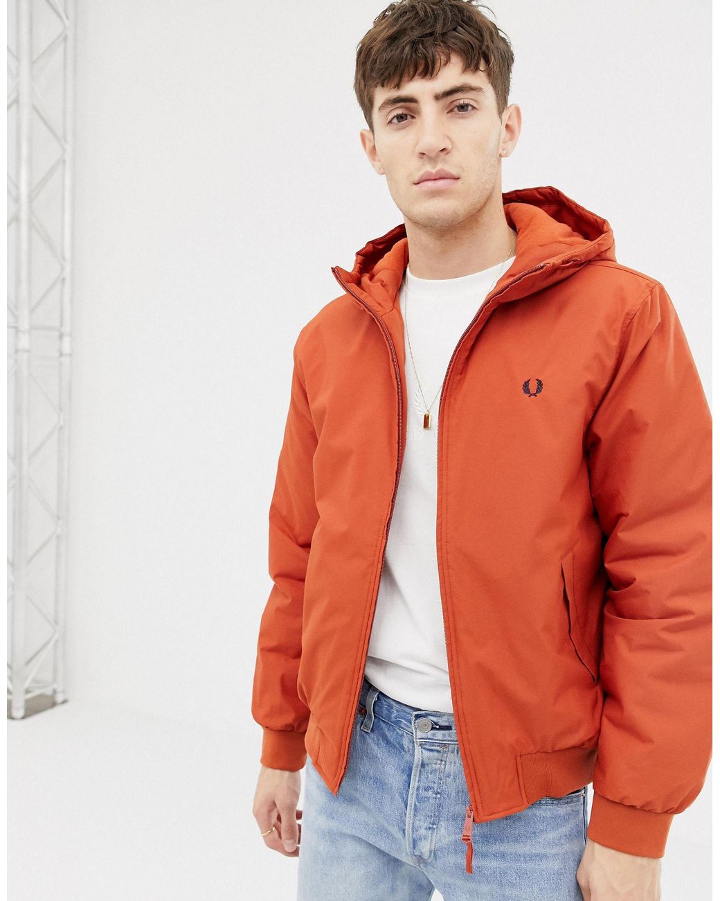 Fred Perry Brentham Hooded Padded Jacket in Orange for Men Lyst UK