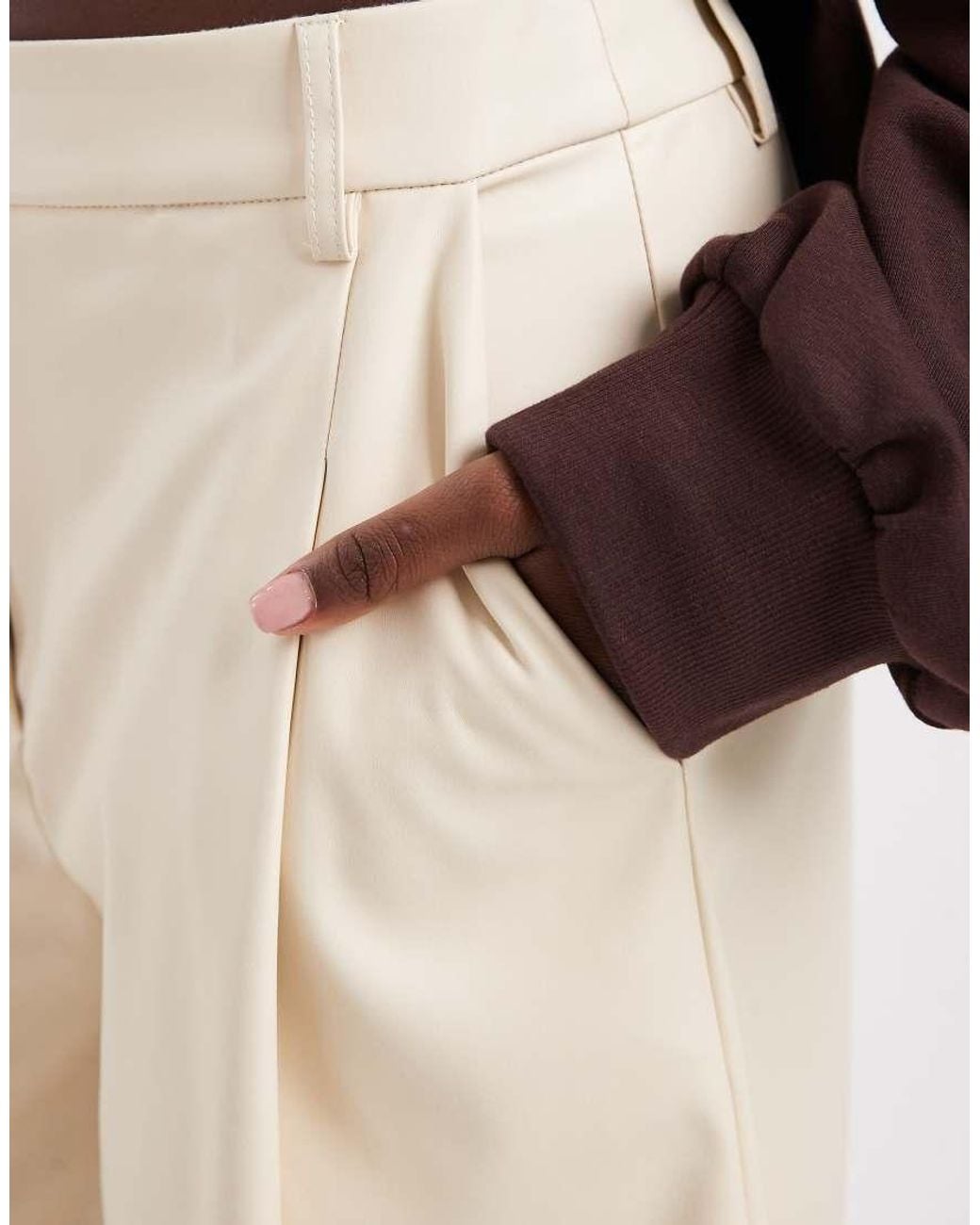 ASOS Natural Tailored Faux Leather High Waist Culotte Trousers