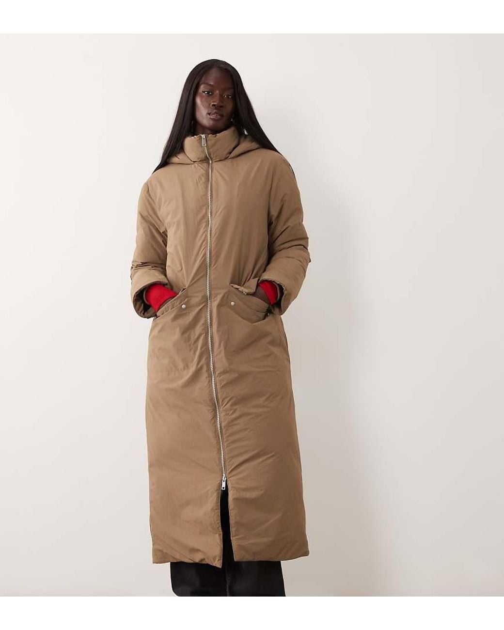 ASOS Brown Asos Design Tall Hooded Longline Padded Jacket