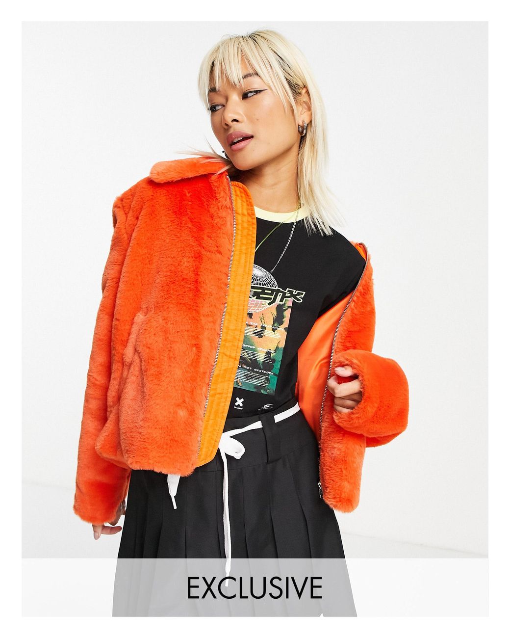Collusion Faux Fur Boxy Jacket in Orange Lyst