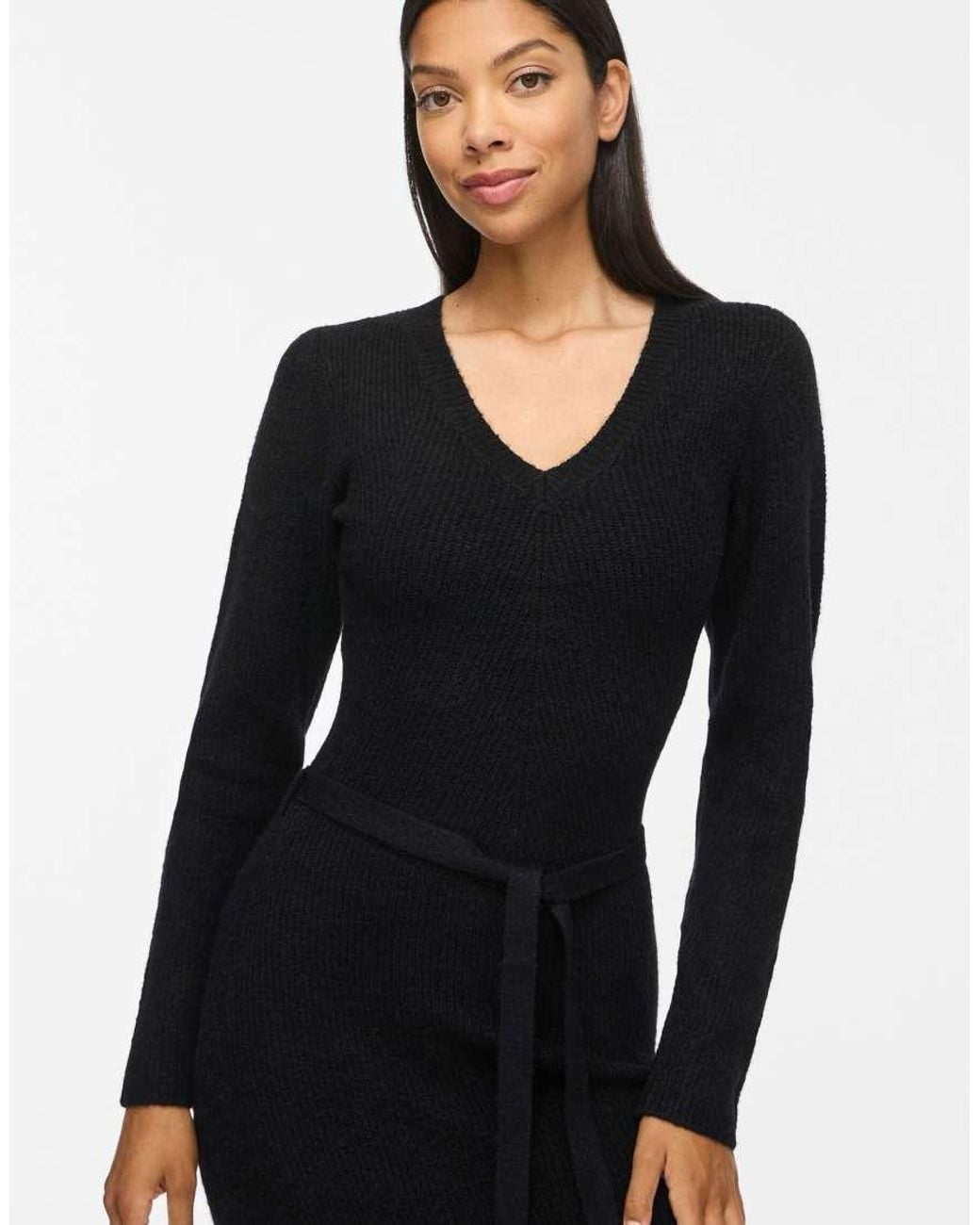 Vila Black Sleeved Vigry V-neck Long Sleeve Medium Midi Dress