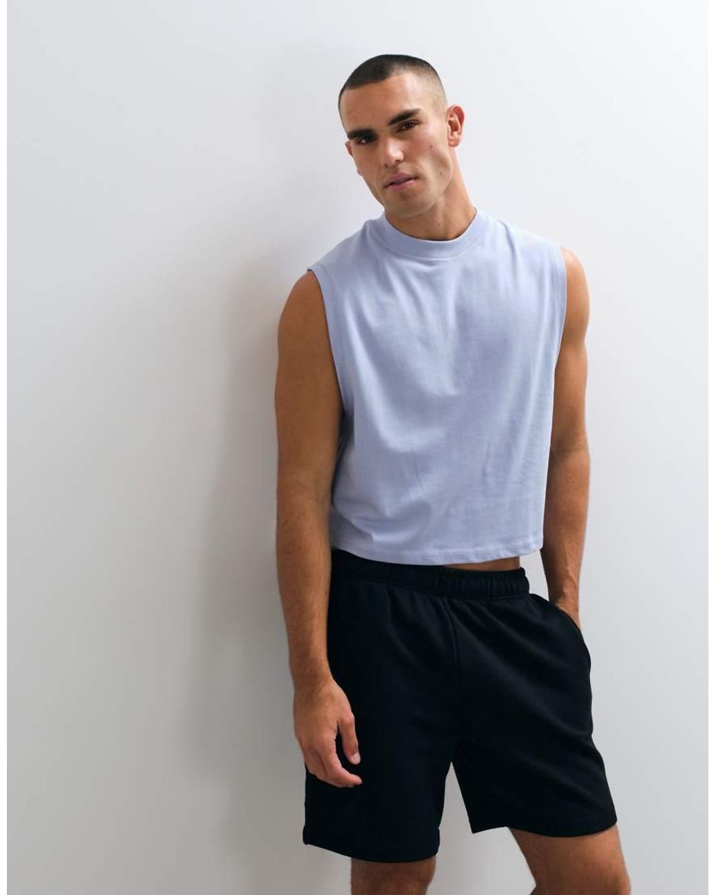 4505 Blue Cotton Cropped Lifting Tank Top With Quick Dry Finish for men