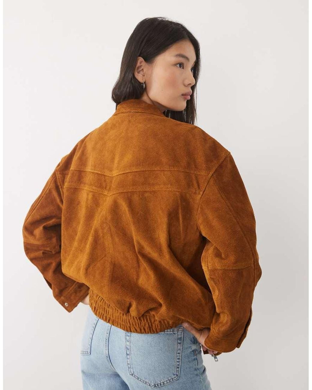 Barney's Originals Brown Real Suede Funnel Neck Bomber Jacket