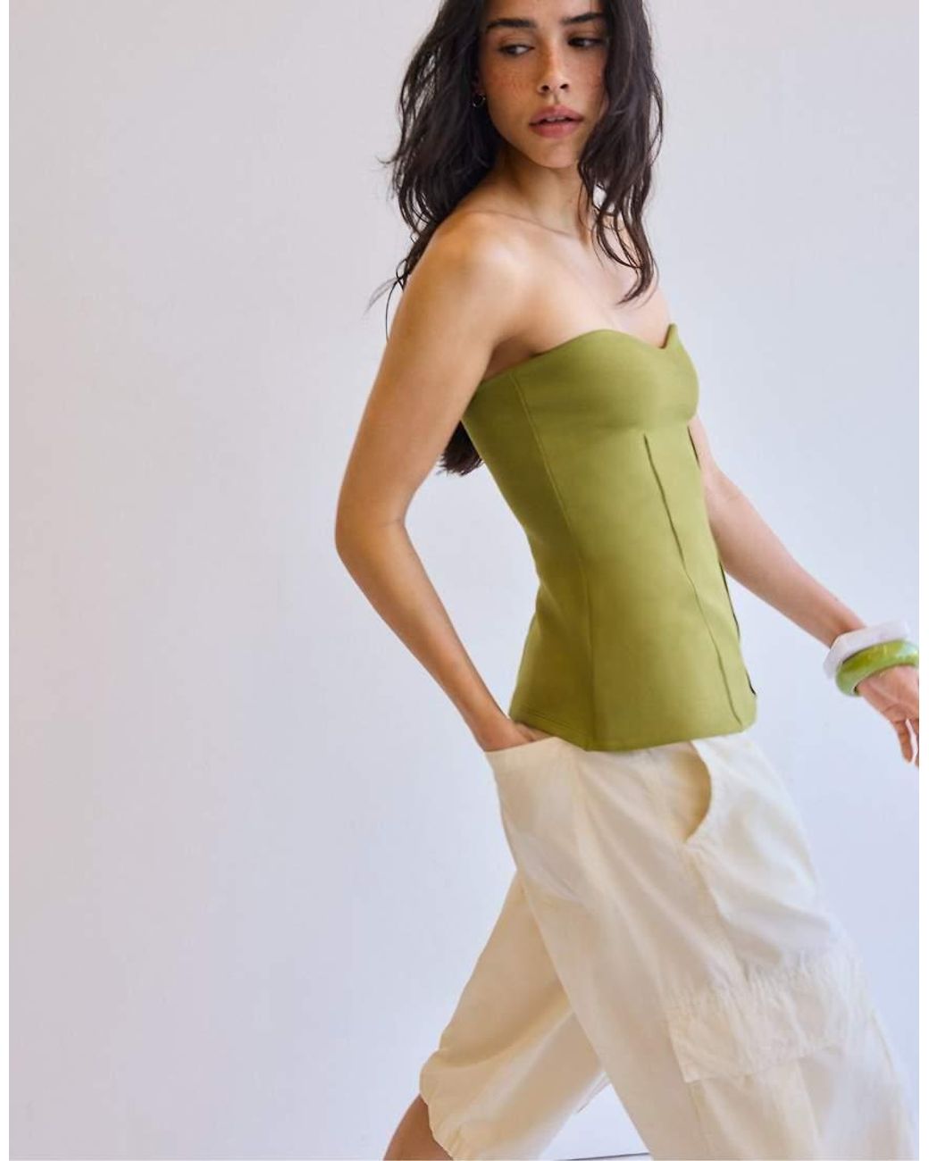 Stradivarius Green Bandeau Sweetheart Neckline