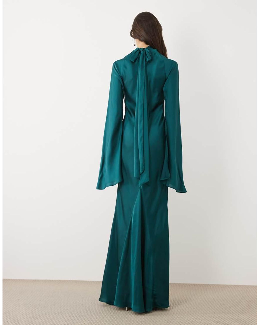 ASOS Blue Asos Design Tall Satin Maxi Dress With Split Sleeve And Scarf Detail