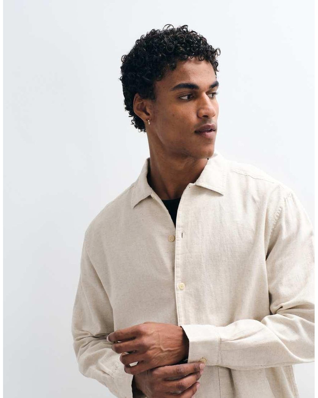 ASOS Natural Relaxed Linen Blend Shirt With Double Pockets for men