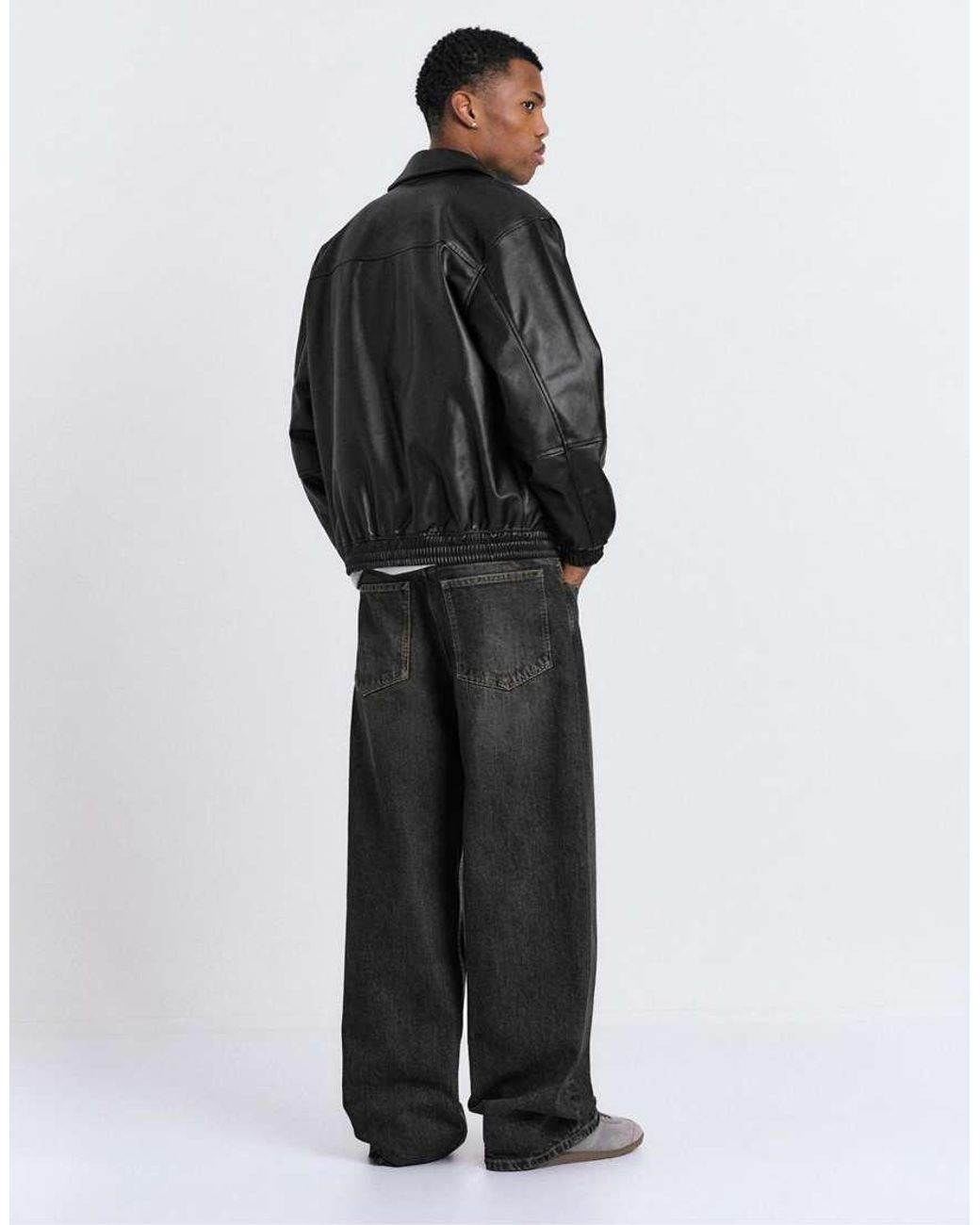 Pull&Bear Black Voluminous Leather Effect Jacket for men
