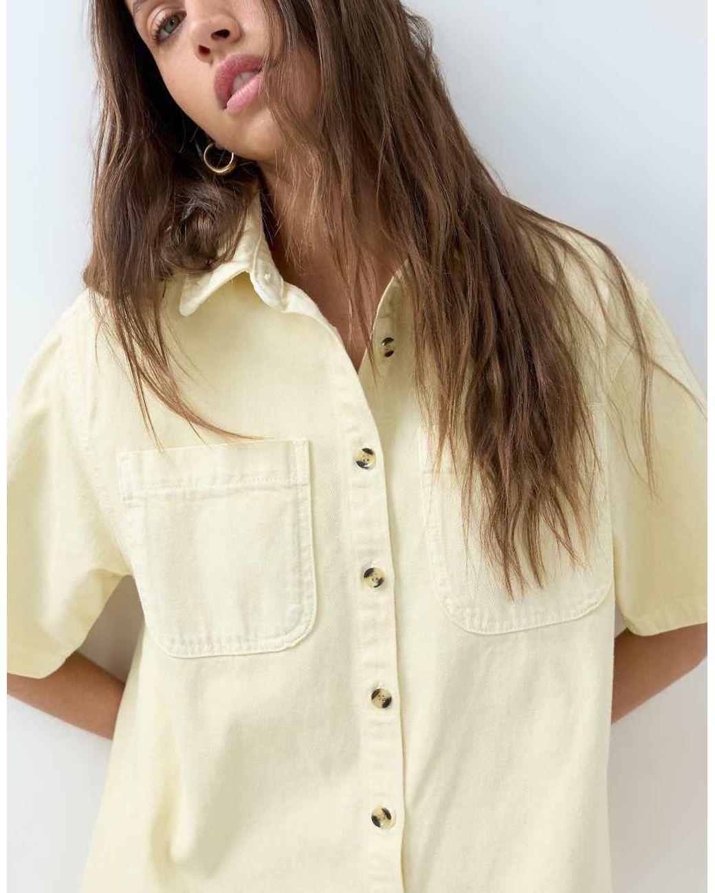 ASOS Natural Denim Boxy Shirt Dress With Pocket Detail