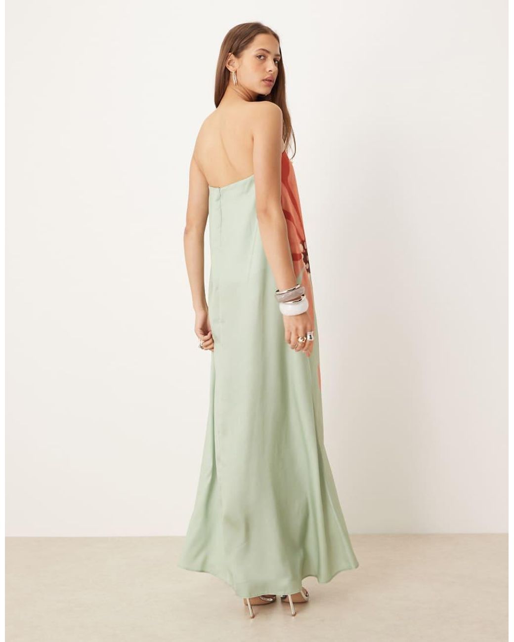 ASOS White Bandeau Trapeze Satin Maxi Dress