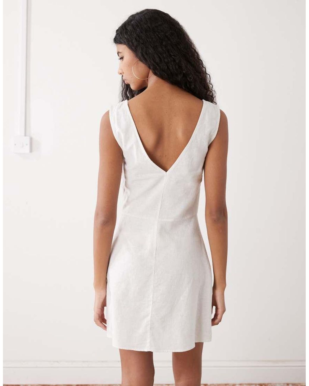 Monki White Linen Blend Tie Front Mini Dress