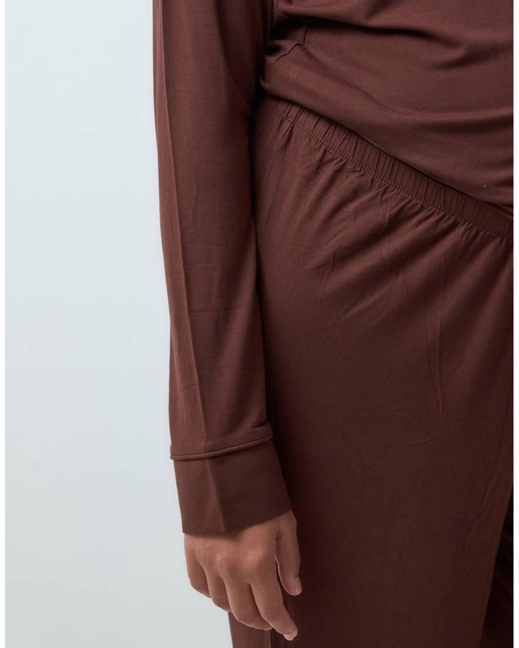 ASOS Brown Asos Design Viscose Maternity Super Soft Long Sleeve Shirt & Trouser Pyjama Set