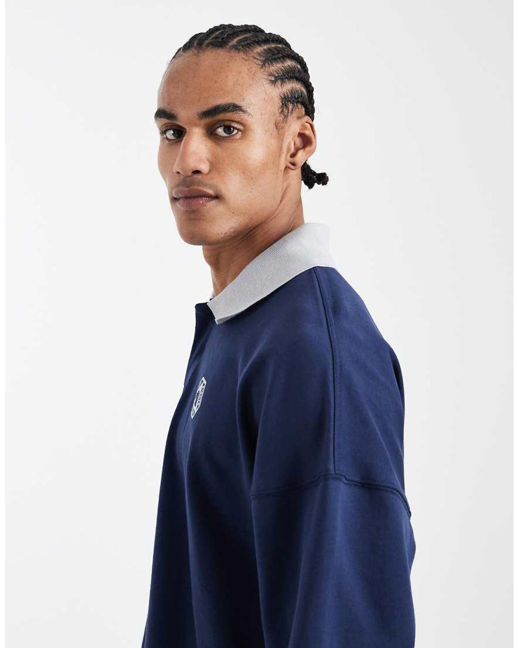 Cotton On Blue Cropped Fit Graphic Fleece Polo Shirt for men