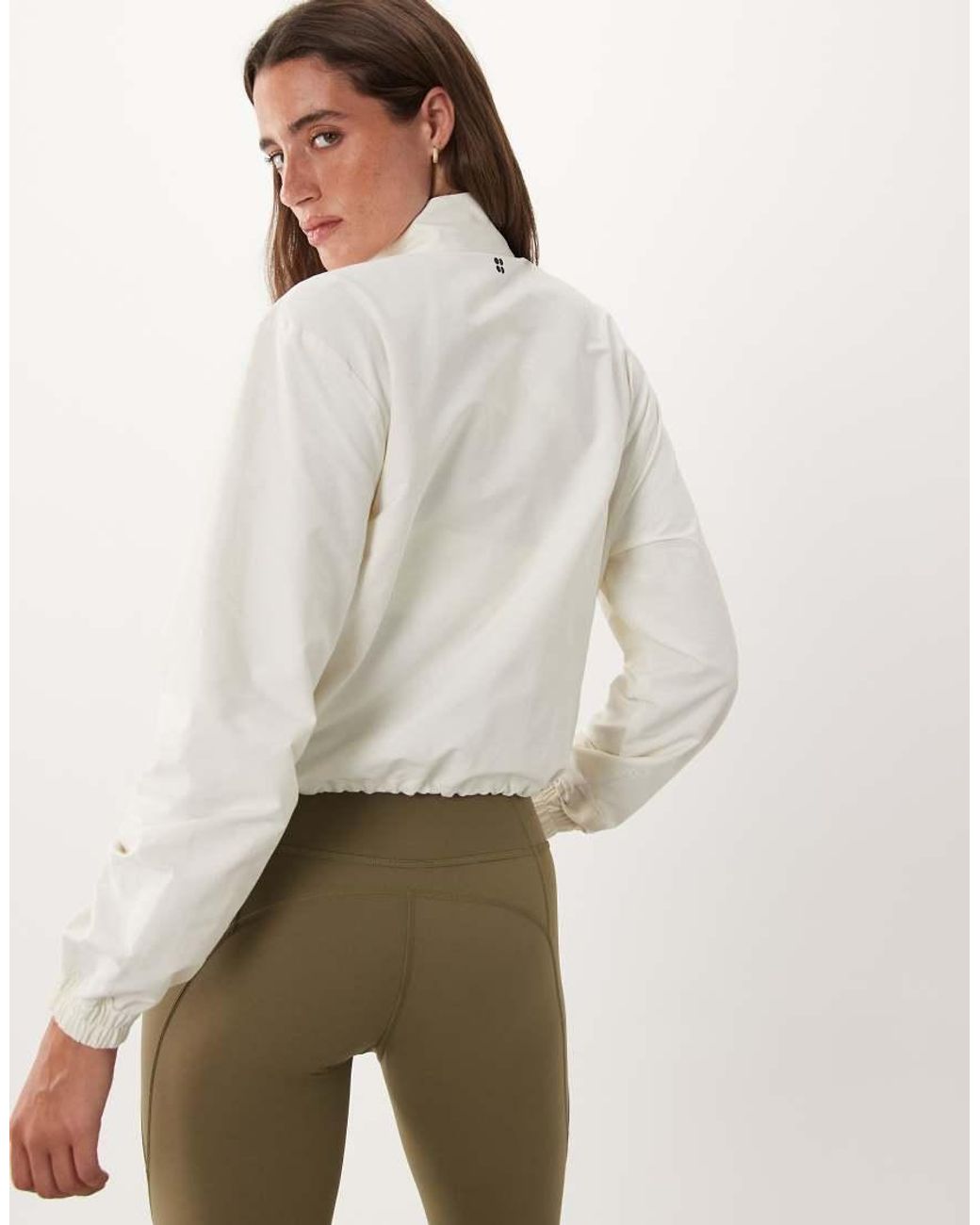 Sweaty Betty Natural Seersucker Textured Zip Up Jacket