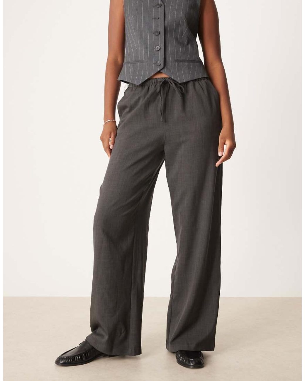 Jdy Gray Tie Detail Wide Leg Trousers