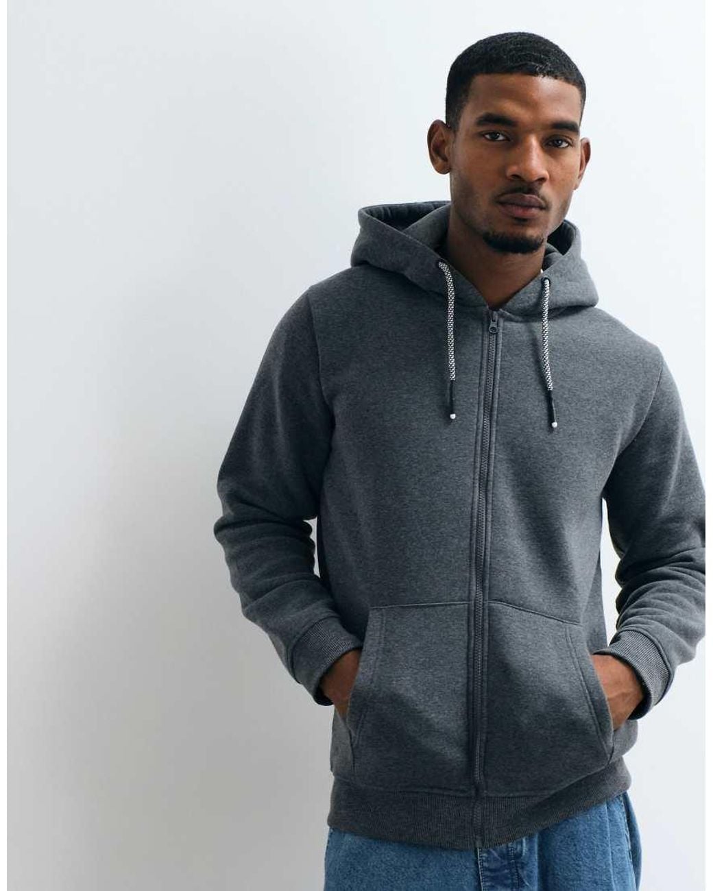 Brave Soul Blue Zip Through Hoodie With Drawcords for men