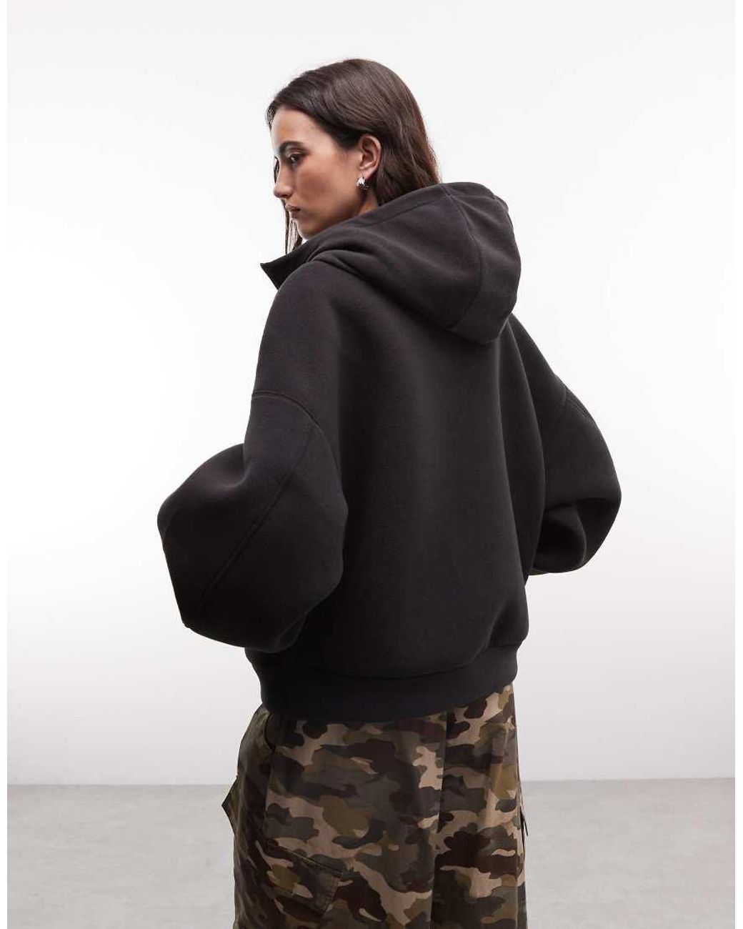 Weekday Black Oversized Funnel Neck Zip Hoodie
