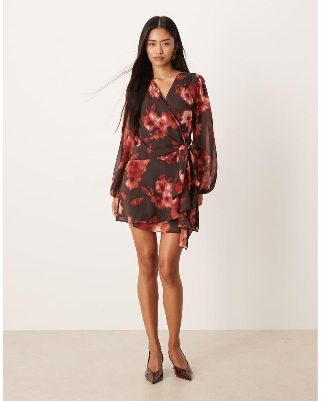 Abercrombie & Fitch Red Long Sleeve Wrap Mini Dress