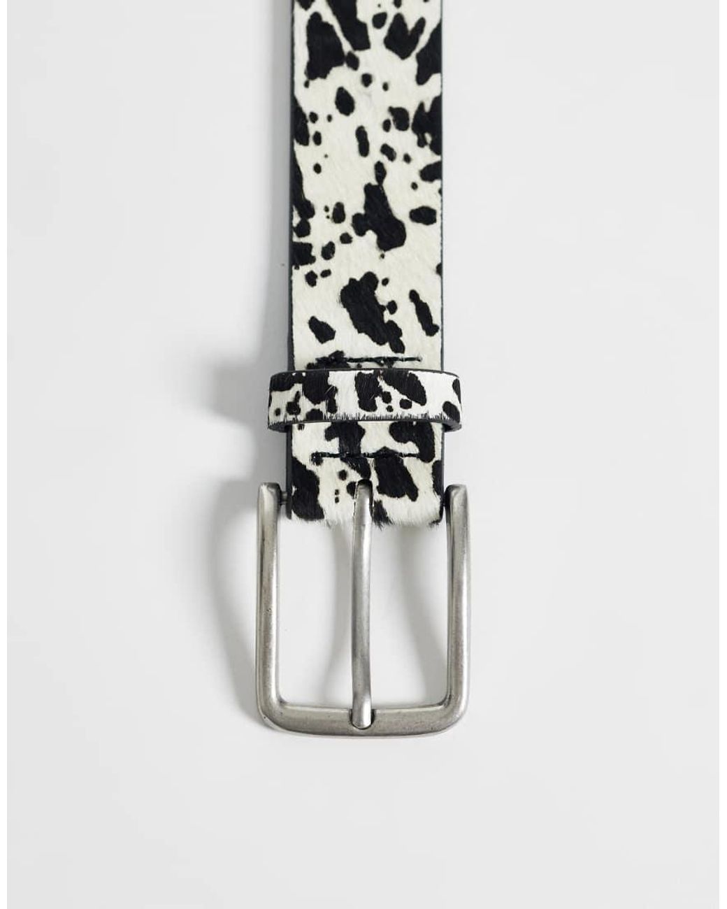 ASOS White Cow Print Cowhide Hair Belt With Silver Buckle for men