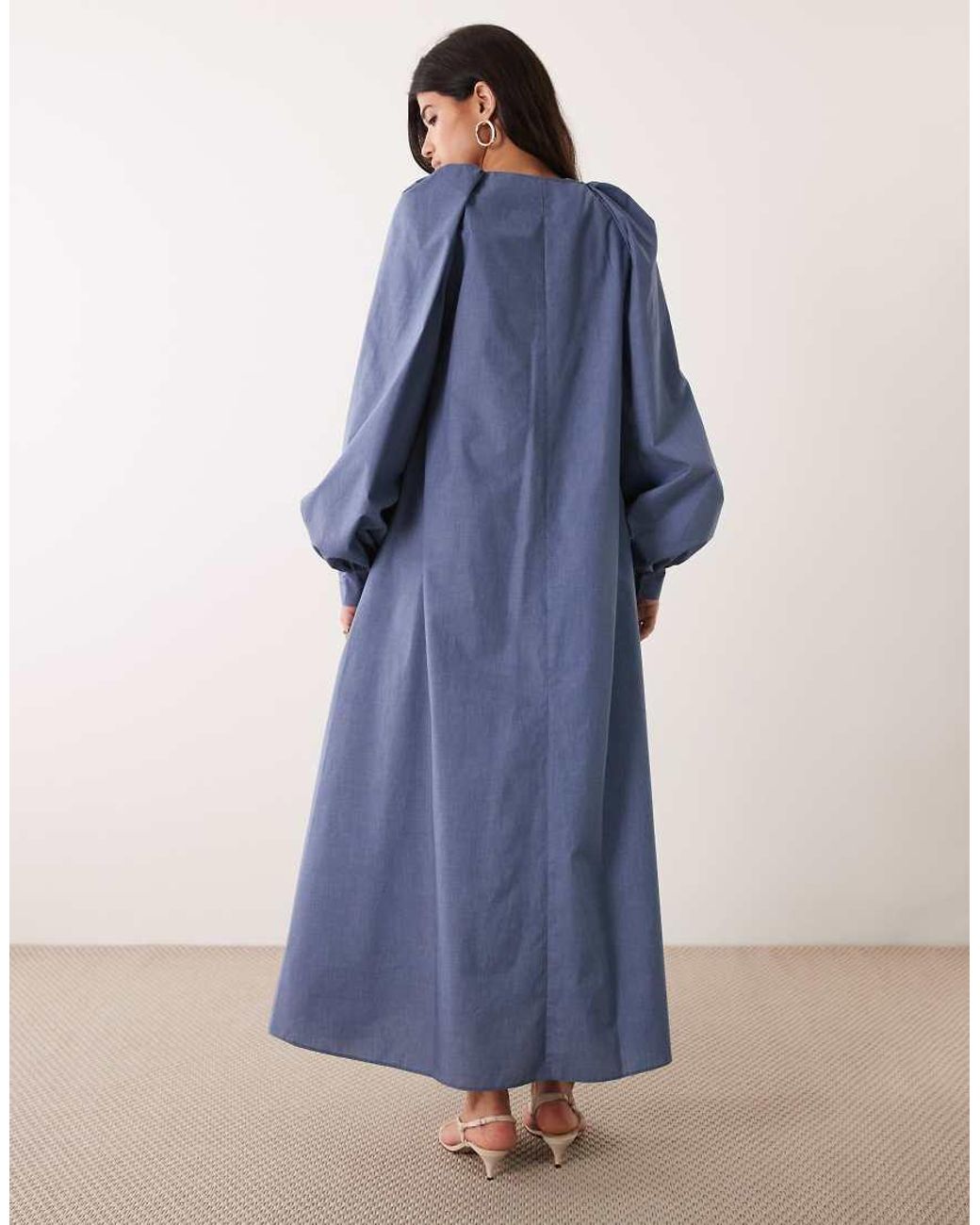 DASKA Blue Oversized Balloon Sleeve Maxi Dress