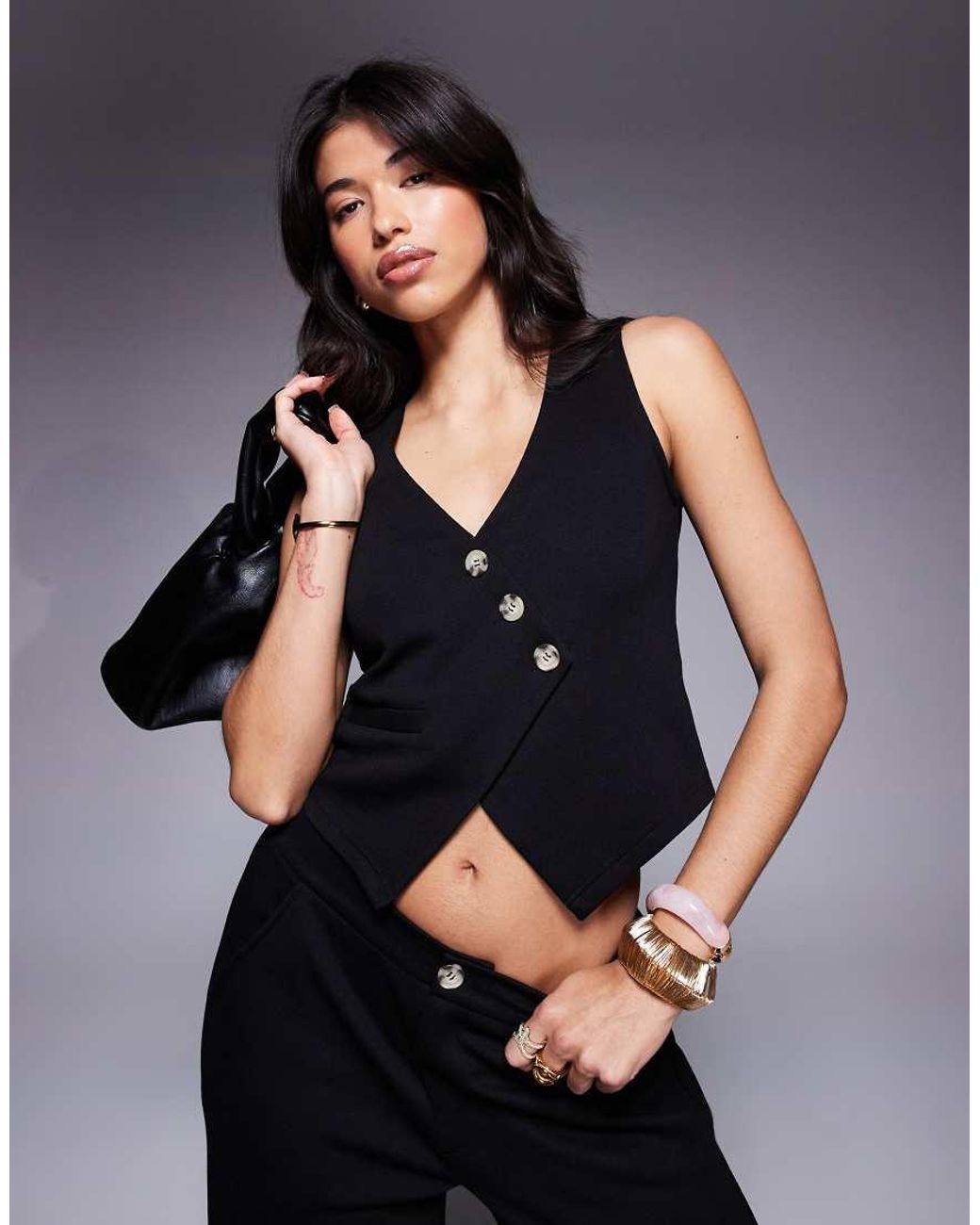 ASOS Black Co-ord Jersey Twill Asymmetric Waistcoat Top