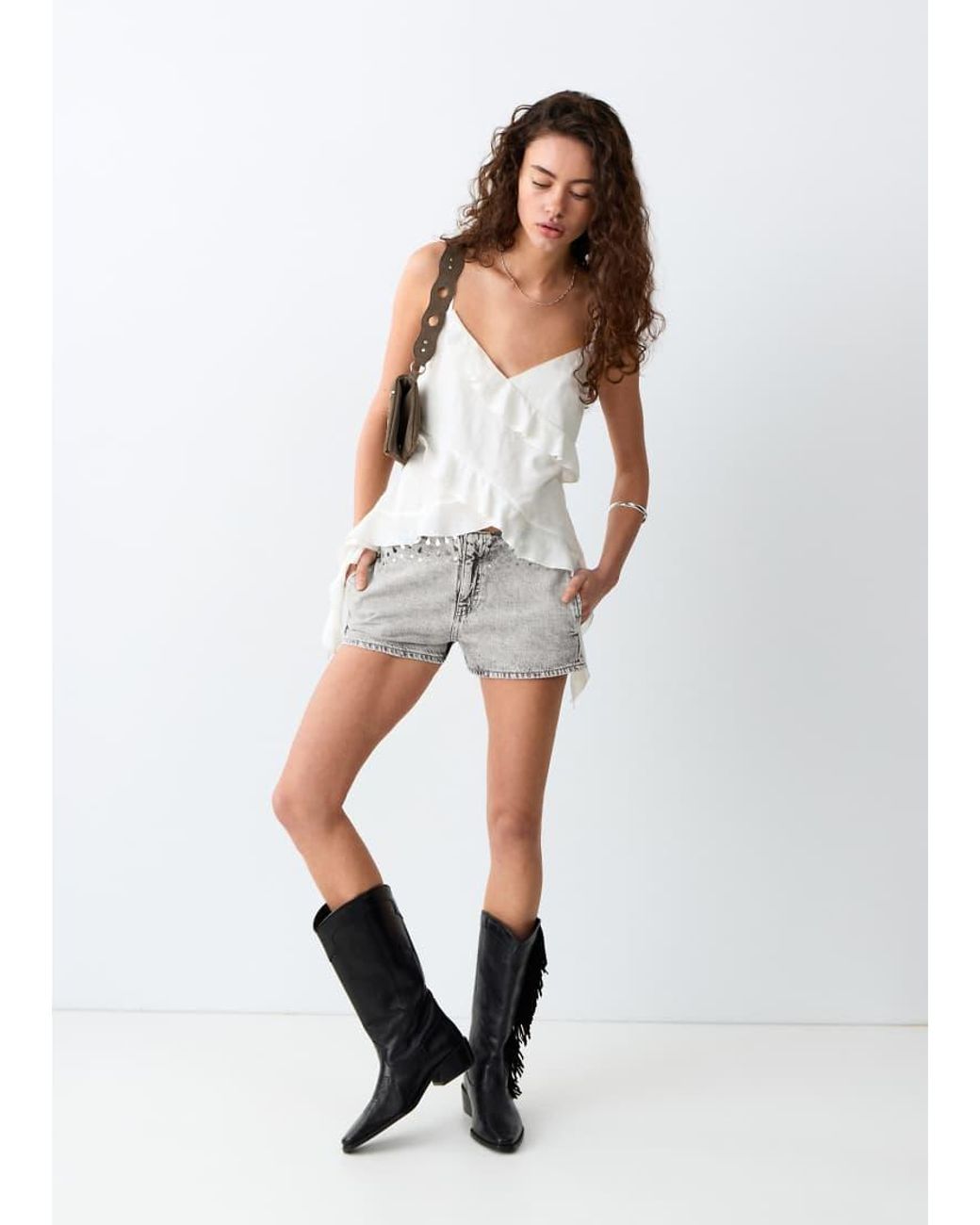 Mango White Teen Ruffle Detail Cami Top