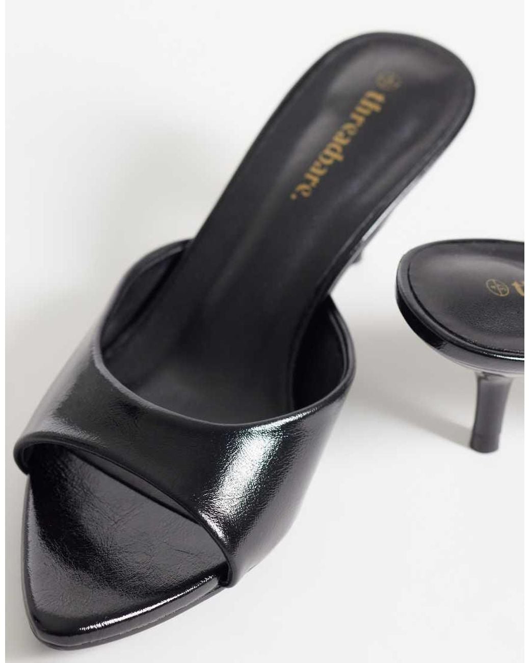 Threadbare Black Open Toe Slip On Mule Heel
