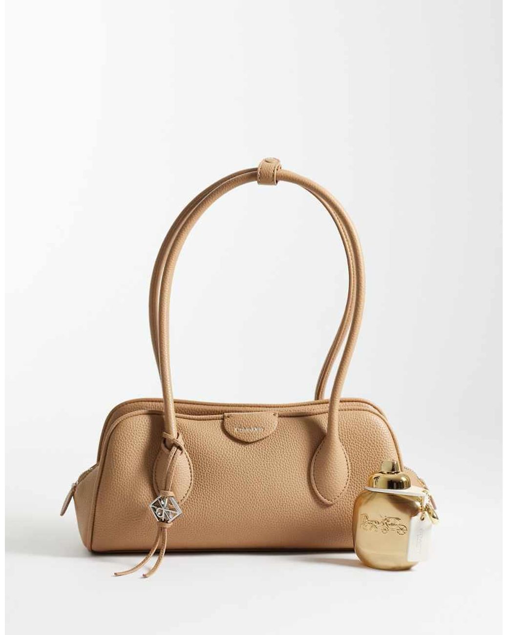 Calvin Klein Natural Emblem Grain Texture Shoulder Bag With Hardware Charm
