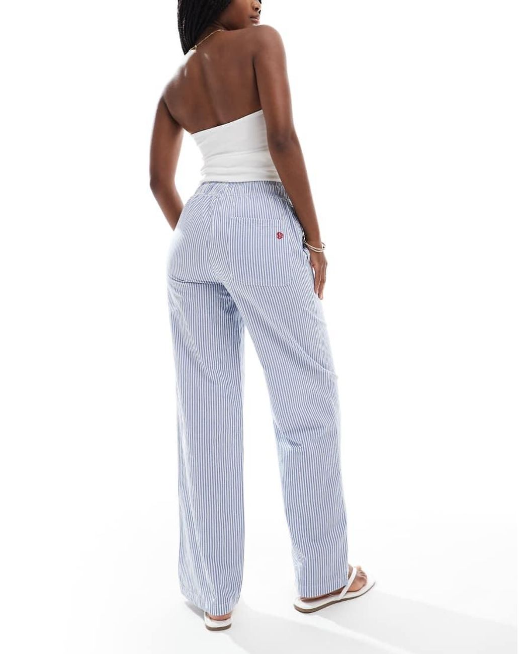 Superdry Blue Cotton Stripe Elasticated Trousers