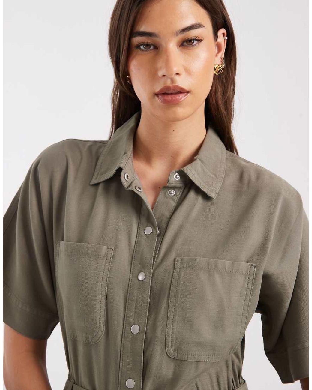ONLY Green Tie Waist Short Sleeve Jumpsuit