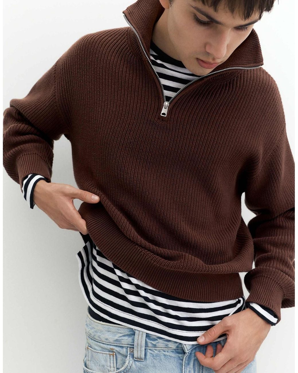 Pull&Bear Pullover mit halbem reißverschluss in Brown für Herren