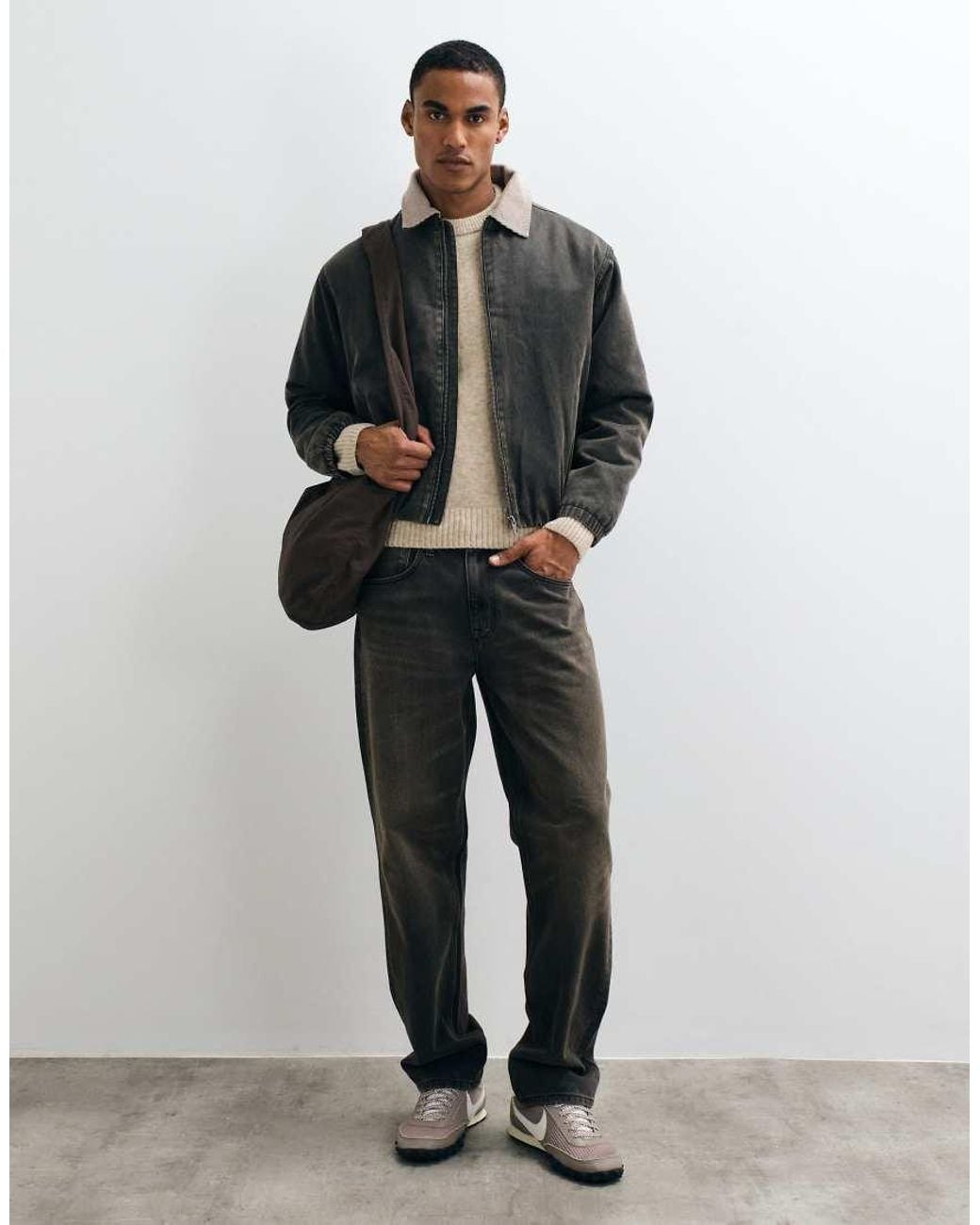 Cotton On Gray Waxed Harrington Jacket for men