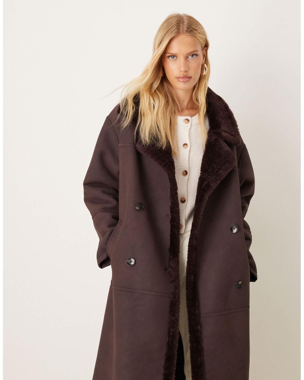 ASOS Brown Longline Bonded Borg Jacket
