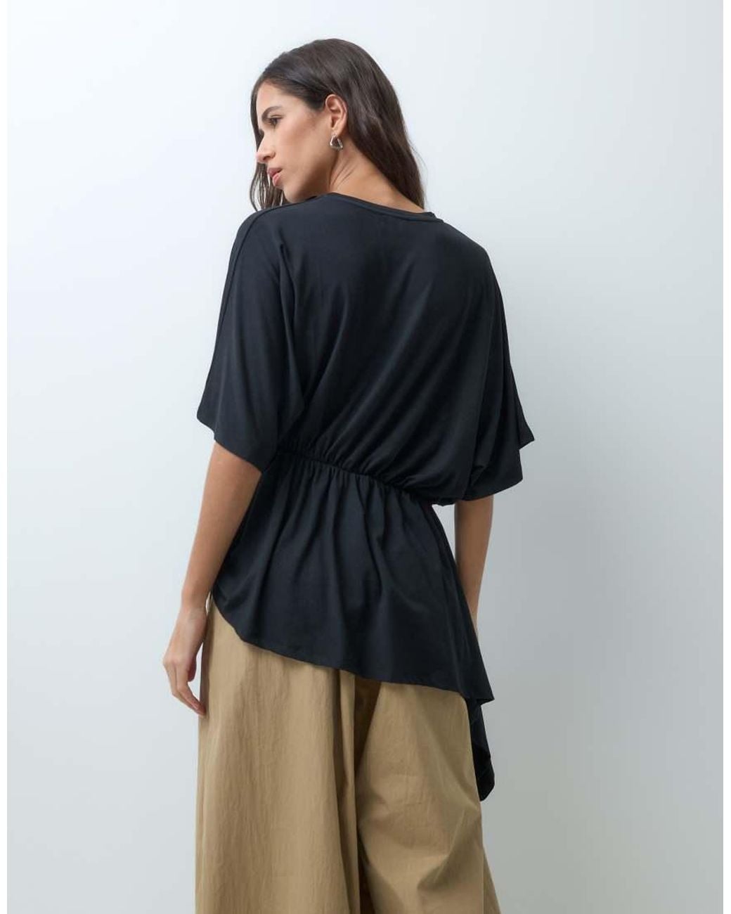 ASOS Blue Asymmetric Hem Cinched Waist Tshirt