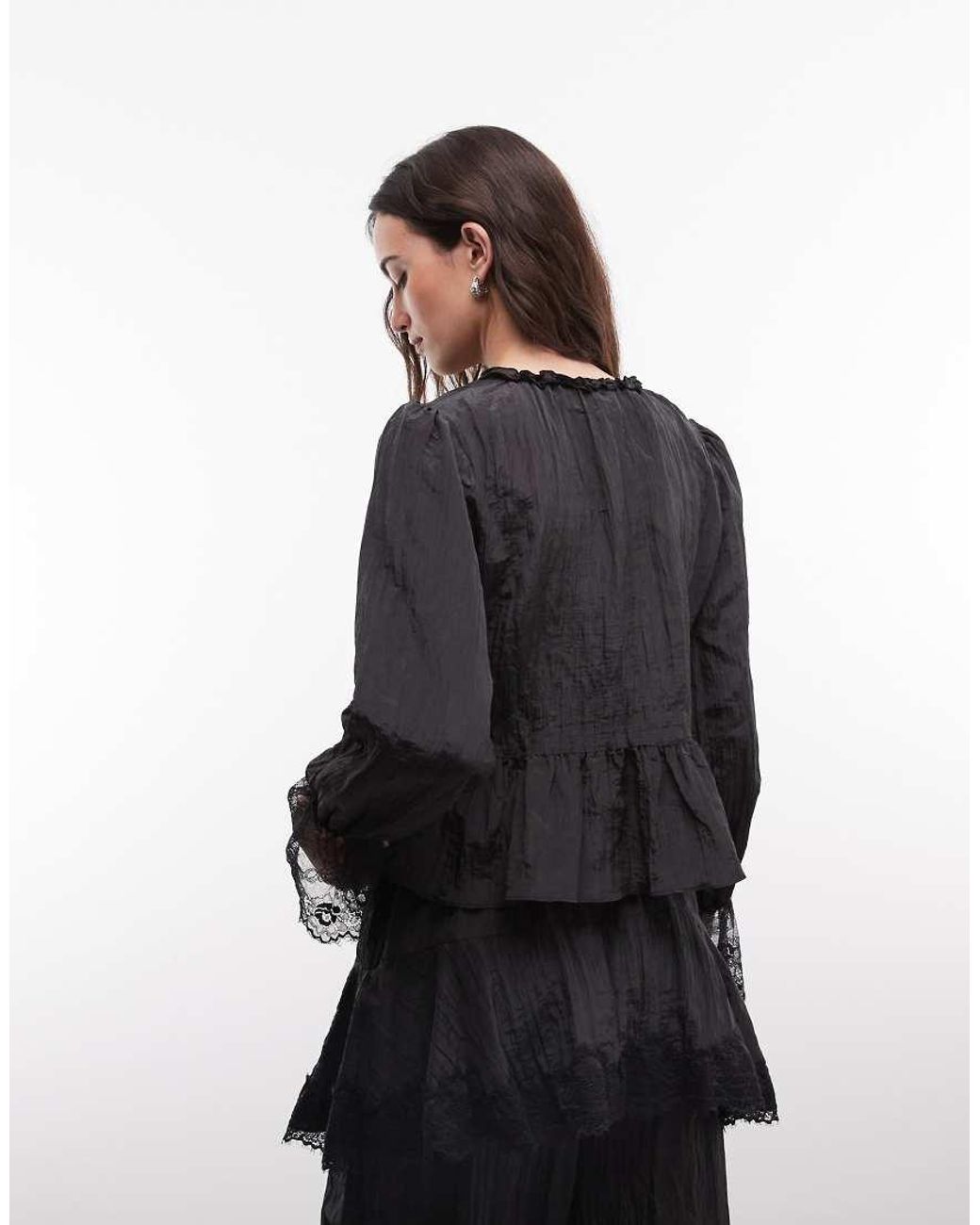Daisy Street Black Boho Lace Insert Tie-front Blouse
